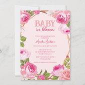 Invitation Bébé en Baby shower fleuri rose (Devant)