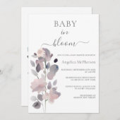 INVITATION BÉBÉ EN BLOOM ASH PINK PASTEL PURPLE BLUSH FLORAL (Devant / Derrière)
