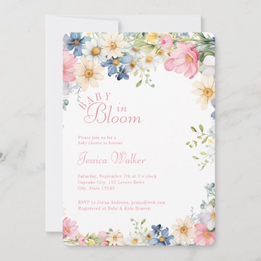 Invitation BÉBÉ EN BLOOM ! Fleur sauvage, Baby shower (Devant)