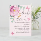 Invitation Bébé en Bloom rose Baby shower papillon rose (Debout devant)