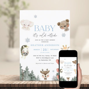 Invitation Bébé en bois Il fait froid à l'extérieur Baby show
