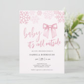 Invitation Bébé en Bow rose Son Baby shower extérieur froid (Debout devant)
