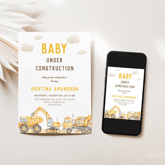 Invitation Bébé en construction Baby shower