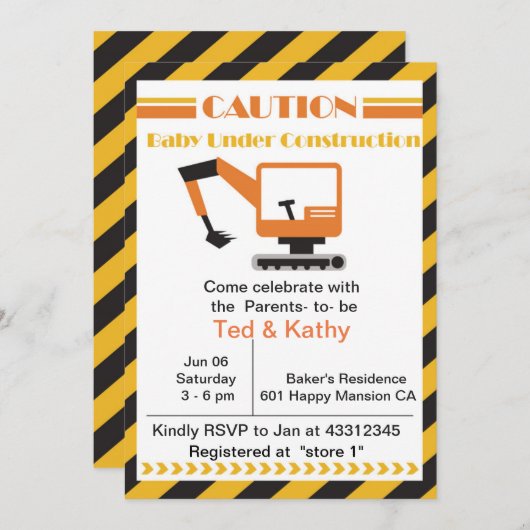 Invitation Bébé en construction Baby shower (Devant / Derrière)