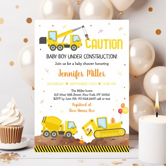 Invitation Bébé en construction Baby shower de camionnettes p