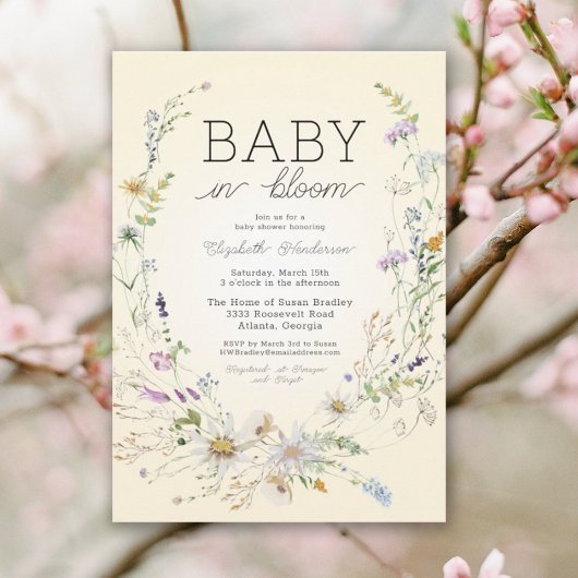 Invitation Bébé En Fleur Aquarelle Baby shower Floral