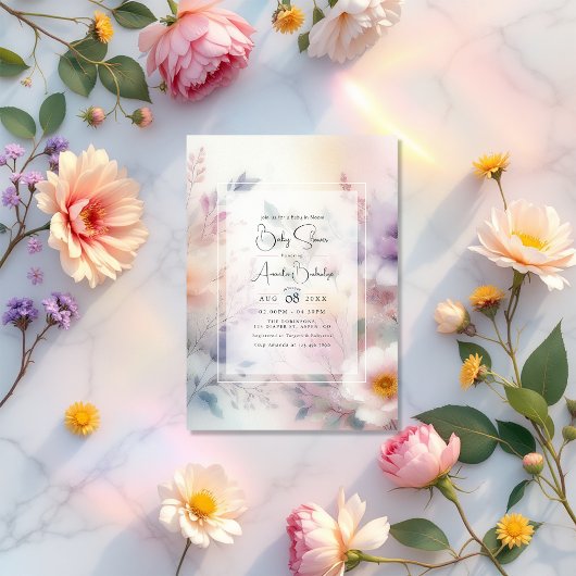 Invitation Bébé en Fleur Aquarelle Baby shower Floral