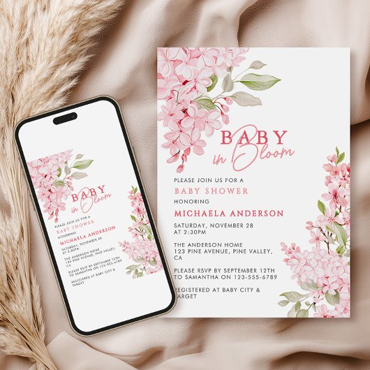 Invitation Bébé En Fleur Aquarelle Baby shower Floral