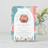 Invitation Bébé en Fleur Aquarelle Florale Carrelage bleu Dou (Debout devant)