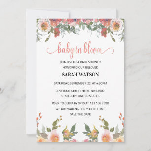 Invitation Bébé en Fleur Aquarelle Florale Fille Douche