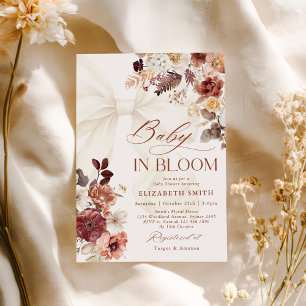Invitation Bébé En Fleur Automne Floral White Bow Baby shower
