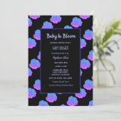 Invitation Bébé En Fleur Baby shower Bleu Violet Rose Noir (Debout devant)