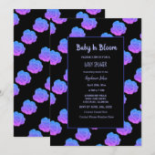 Invitation Bébé En Fleur Baby shower Bleu Violet Rose Noir (Devant / Derrière)