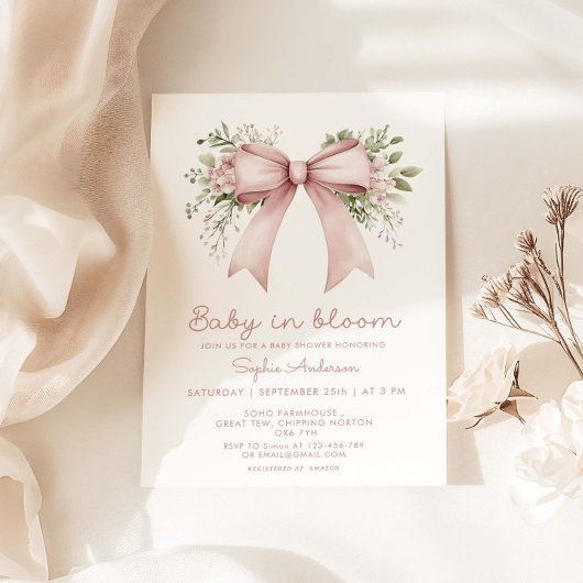 Invitation Bébé En Fleur Baby shower Bow Rose