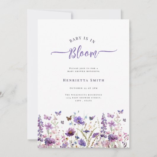 Invitation Bébé en fleur baby shower d'aquarelle minimal (Devant)