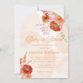 Invitation bébé en fleur, baby shower d'arc orangé fleuri (Devant)