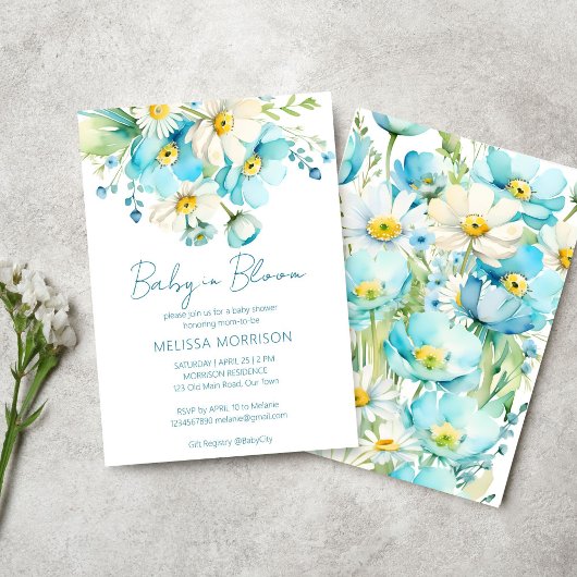 Invitation Bébé en fleur baby shower de fleurs d'été du print