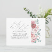 Invitation Bébé en fleur Baby shower de fleurs roses Dusty (Debout devant)