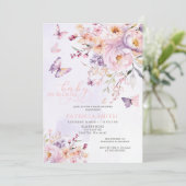 Invitation Bébé en fleur Baby shower de papillons rose pourpr (Debout devant)