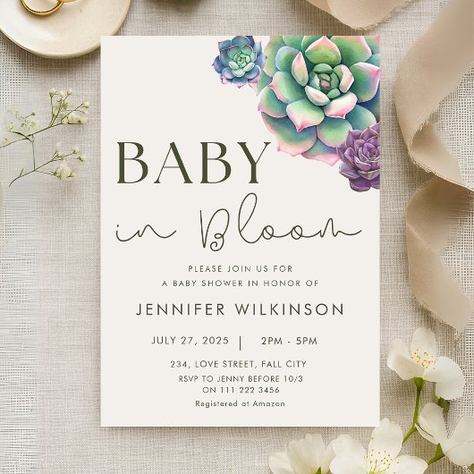 Invitation Bébé en fleur Baby shower du désert Succulent