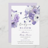 Invitation Bébé en Fleur Baby shower Élégant Flore pourpre (Devant / Derrière)