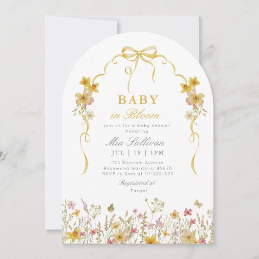 Invitation Bébé en fleur baby shower fleur sauvage jaune été (Devant)