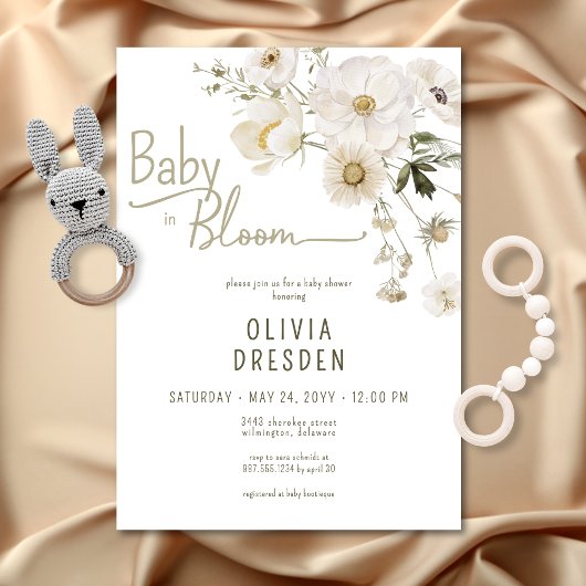 Invitation Bébé en fleur Baby shower Fleur sauvage neutre