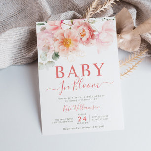 Invitation bébé en fleur baby shower fleuri rose