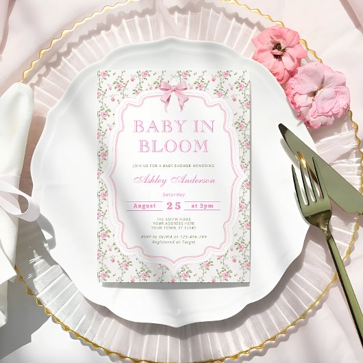 Invitation Bébé en fleur Baby shower floral Bow