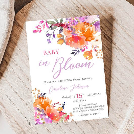 Invitation Bébé en Fleur Baby shower floral brillant