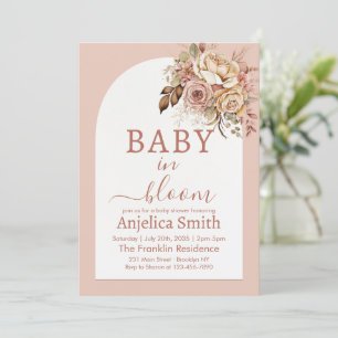 Invitation Bébé en fleur Baby shower floral brun printemps