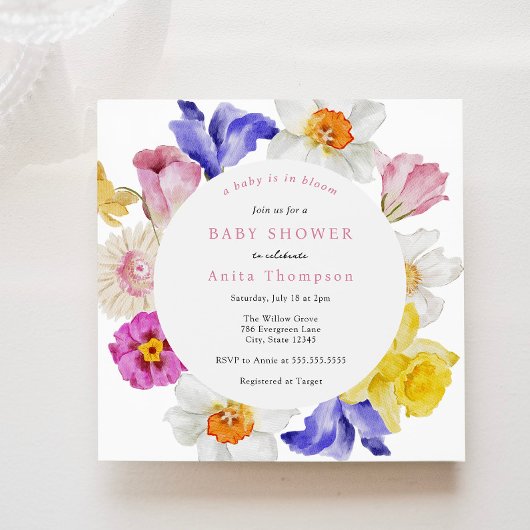 Invitation Bébé en Fleur Baby shower floral printemps