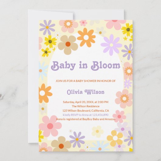 Invitation Bébé En Fleur Baby shower Floral Retro (Devant)