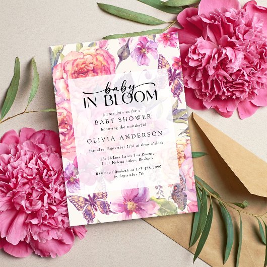 Invitation Bébé en Fleur Baby shower Floral rose