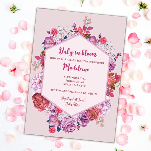 Invitation Bébé En Fleur Baby shower Floral Rose