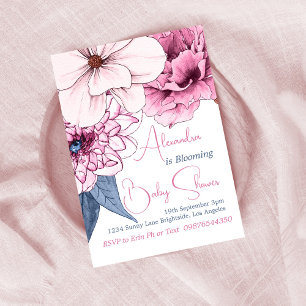 Invitation Bébé En Fleur Baby shower Floral Rose