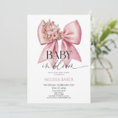 Invitation Bébé En Fleur Baby shower Floral Rose Bow (Debout devant)