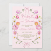 Invitation Bébé en fleur Baby shower floral rose Bow (Devant)