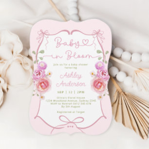 Invitation Bébé en fleur Baby shower floral rose Bow
