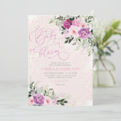 Invitation Bébé En Fleur Baby shower Floral Rose Violet (Debout devant)