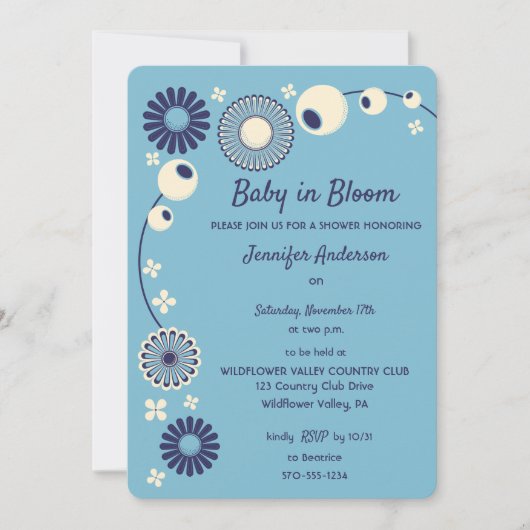 Invitation Bébé en Fleur Baby shower garçon bleu clair (Devant)