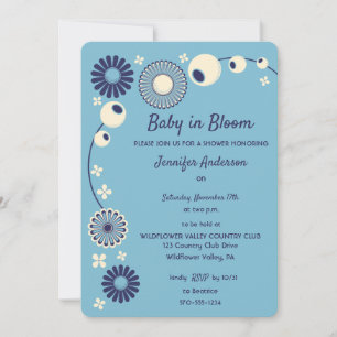 Invitation Bébé en Fleur Baby shower garçon bleu clair