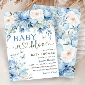 Invitation Bébé en Fleur Baby shower Garçon Dusty Blue Floral
