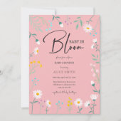 Invitation Bébé en fleur Baby shower marguerite rose (Devant)