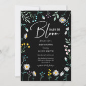 Invitation Bébé en fleur Baby shower marguerrier noir (Devant)