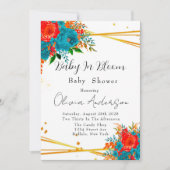 Invitation Bébé en Fleur Baby shower orange Turquoise (Devant)