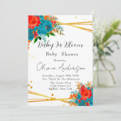 Invitation Bébé en Fleur Baby shower orange Turquoise (Debout devant)