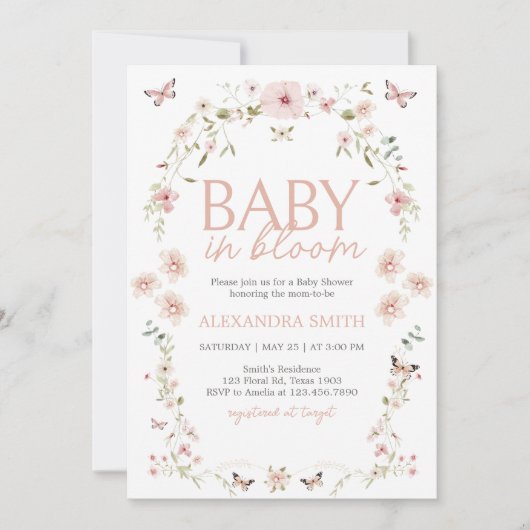 Invitation Bébé en fleur Baby shower papillon (Devant)