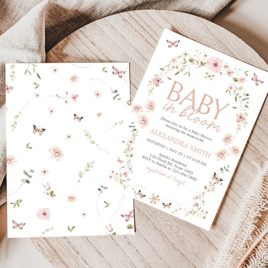 Invitation Bébé en fleur Baby shower papillon