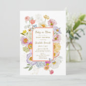 Invitation Bébé en fleur Baby shower papillon floral (Debout devant)